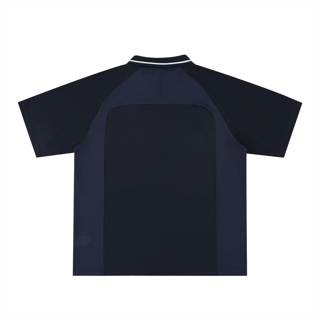 Striped V-Neck Soccer Jersey Navy Blue