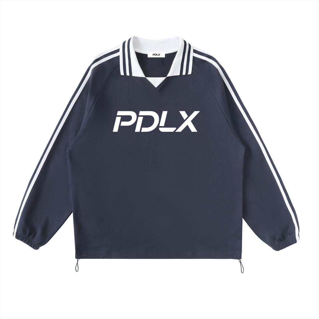Contrast Striped Lapel Collar Sweatshirt Royal Blue