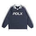 Contrast Striped Lapel Collar Sweatshirt Royal Blue