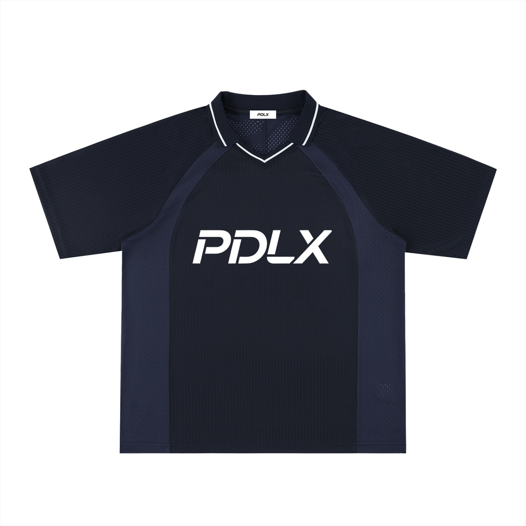 Striped V-Neck Soccer Jersey Navy Blue