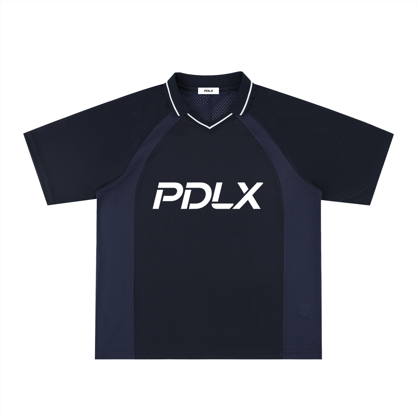 Striped V-Neck Soccer Jersey Navy Blue