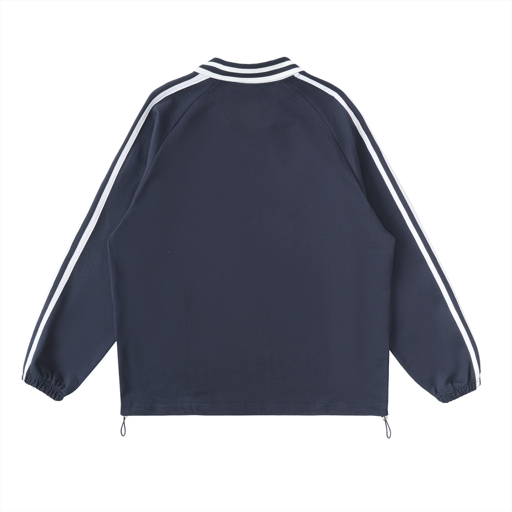 Contrast Striped Lapel Collar Sweatshirt Royal Blue